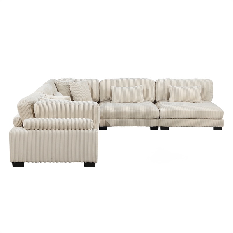 Pemberly Row 5-Piece Upholstered CorduFabric Modular Sectional in Beige