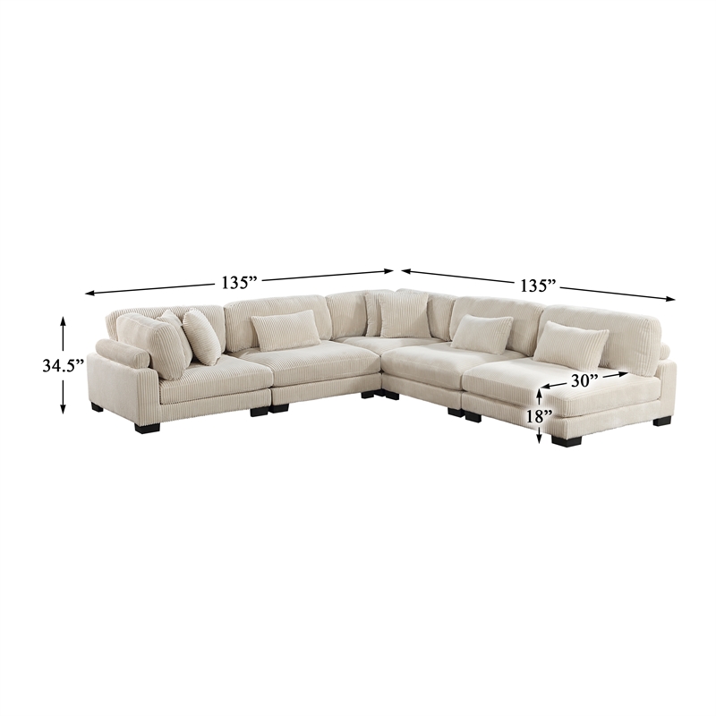 Pemberly Row 5-Piece Upholstered CorduFabric Modular Sectional in Beige