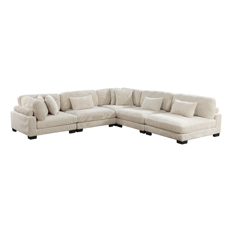 Pemberly Row 5-Piece Upholstered CorduFabric Modular Sectional in Beige