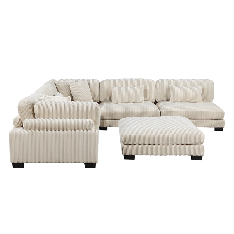 Pemberly Row Contemporary 6-Piece CorduFabric Modular Sectional in Beige