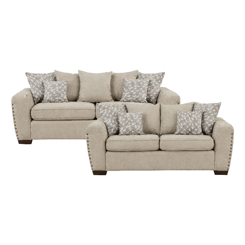 Pemberly Row Contemporary 2-Piece Living Room Sofa Set in Light Brown