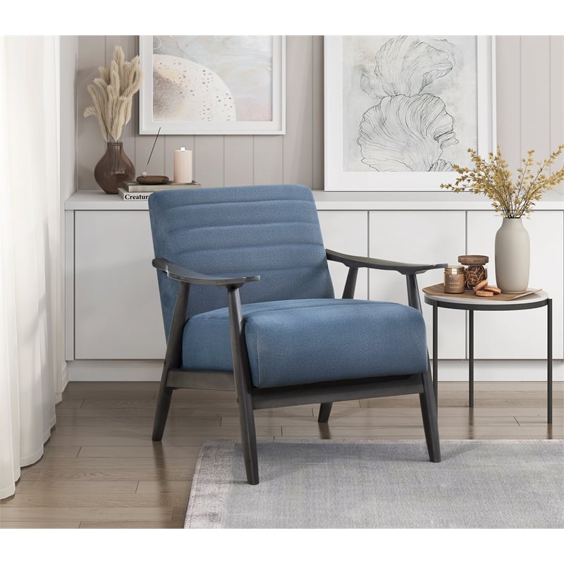Pemberly Row Upholstered Wood & Velvet Accent Chair in Gray and Blue