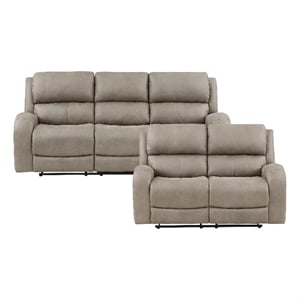 pemberly row 2-piece polished microfiber reclining sofa set in brown