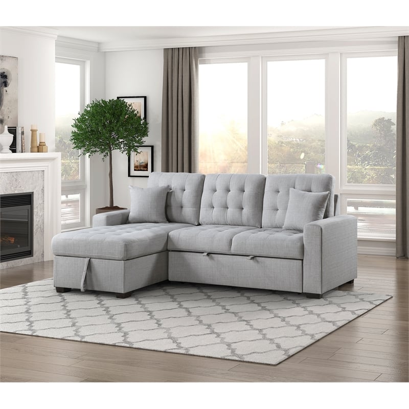 Pemberly Row Contemporary 2-Piece Fabric Sectional & Left Chaise in Gray