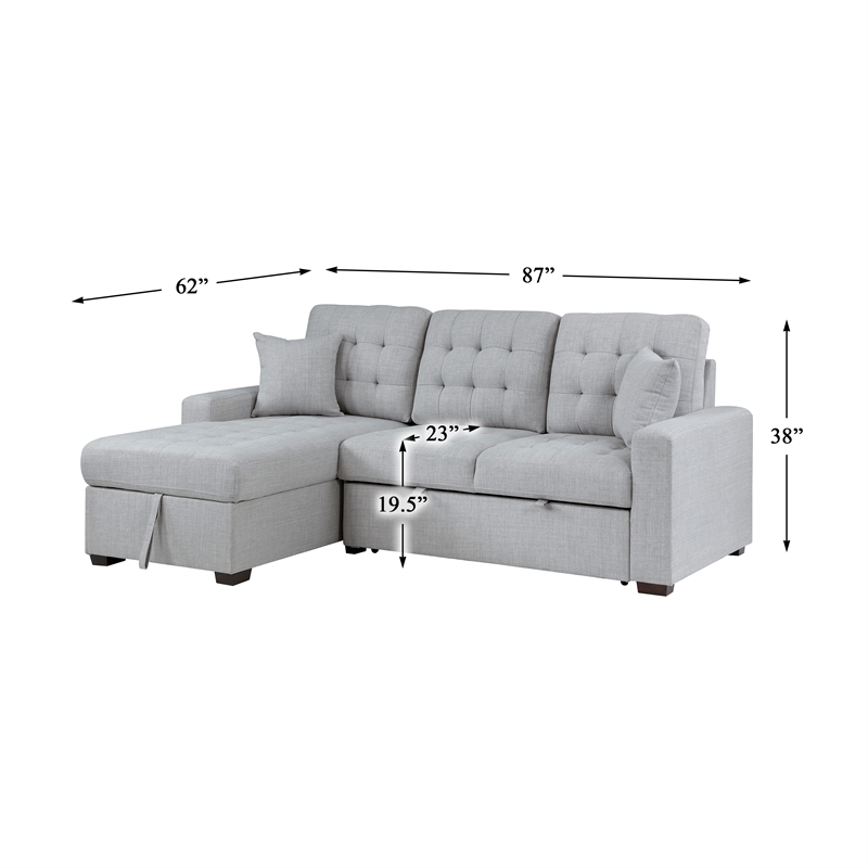 Pemberly Row Contemporary 2-Piece Fabric Sectional & Left Chaise in Gray