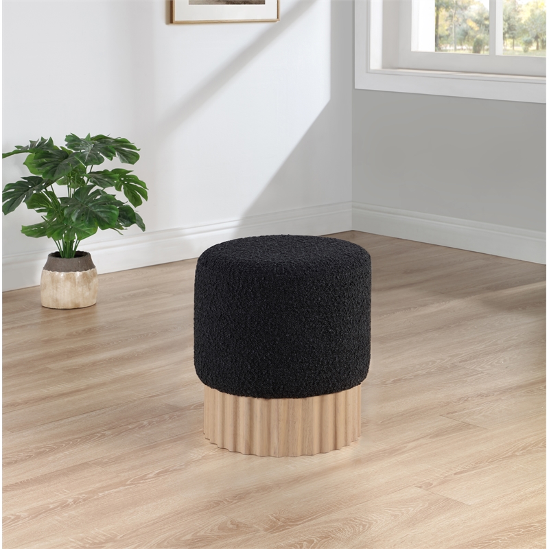 Pemberly Row Contemporary Boucle Fabric Ottoman/Stool in Black/Natural