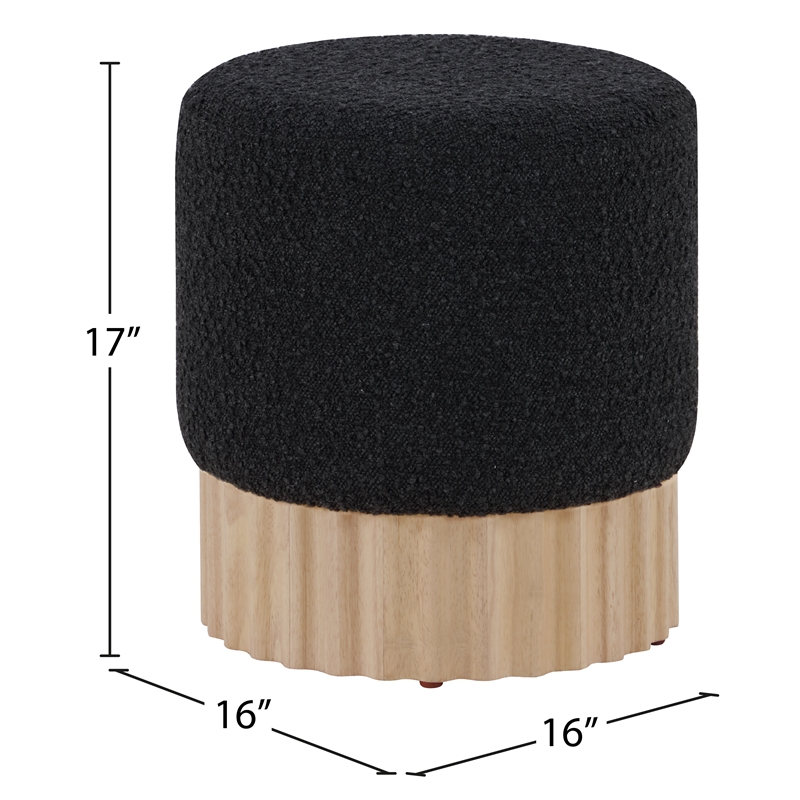 Pemberly Row Contemporary Boucle Fabric Ottoman/Stool in Black/Natural