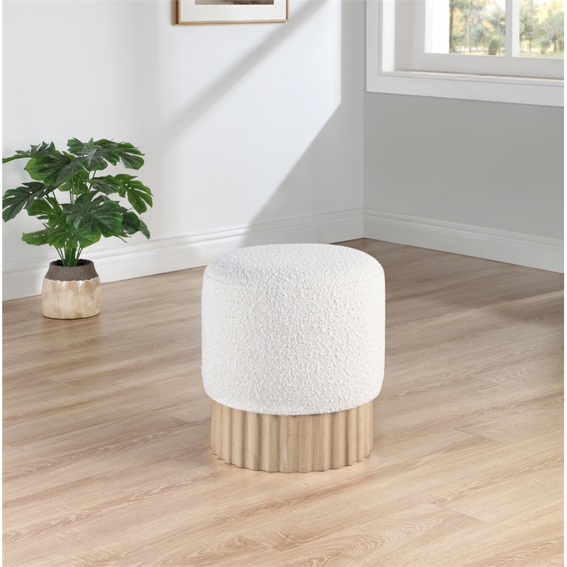 Pemberly Row Contemporary Boucle Fabric Ottoman/Stool in Cream/Natural