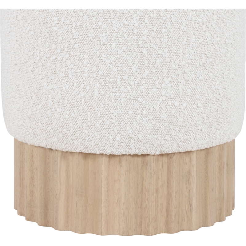 Pemberly Row Contemporary Boucle Fabric Ottoman/Stool in Cream/Natural