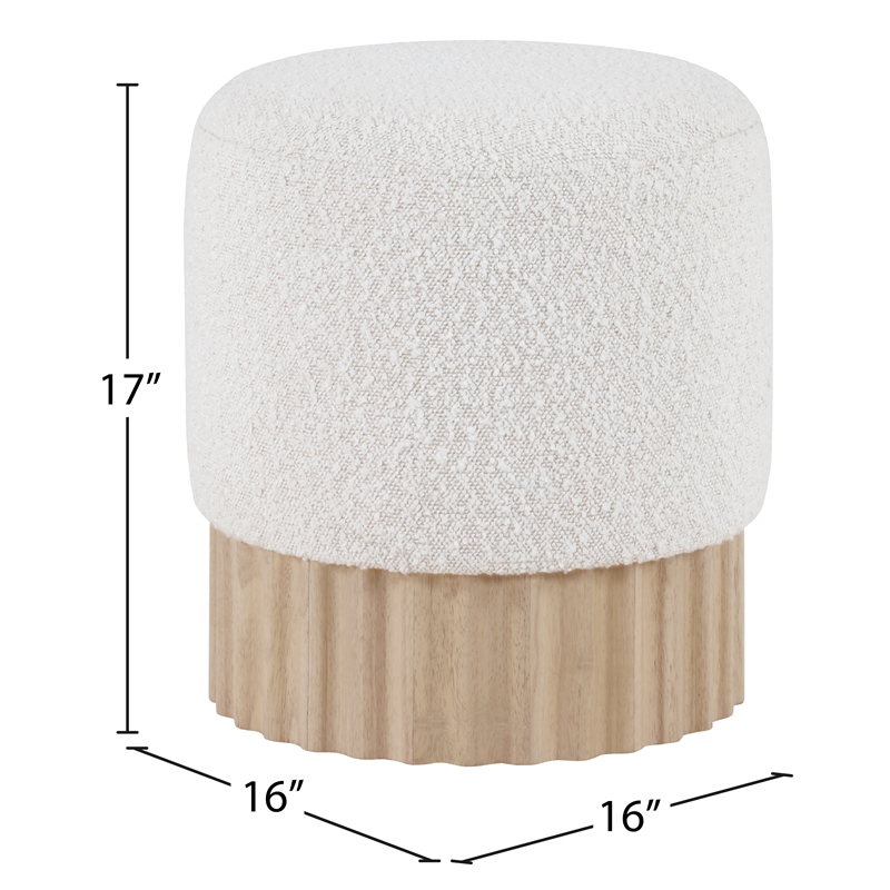 Pemberly Row Contemporary Boucle Fabric Ottoman/Stool in Cream/Natural