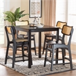 Pemberly Row Contemporary 5-Piece Wood & Rattan Pub Set in Dark Brown