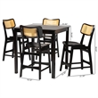 Pemberly Row Contemporary 5-Piece Wood & Rattan Pub Set in Dark Brown
