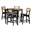 Pemberly Row Contemporary 5-Piece Wood & Rattan Pub Set in Dark Brown