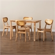 Pemberly Row Contemporary 5-Piece Wood & Rattan Dining Set in Oak Brown