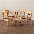 Pemberly Row Contemporary 5-Piece Wood & Rattan Dining Set in Oak Brown