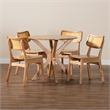Pemberly Row Contemporary 5-Piece Wood & Rattan Dining Set in Oak Brown