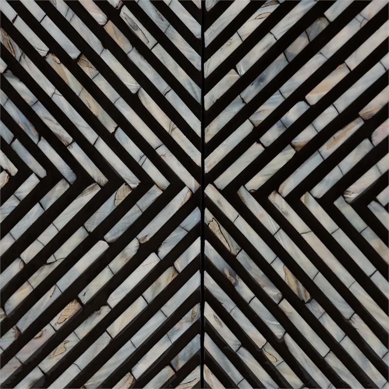 Pemberly Row Mother of Pearl & Metal Storage Cabinet in Black/Gray/Gold