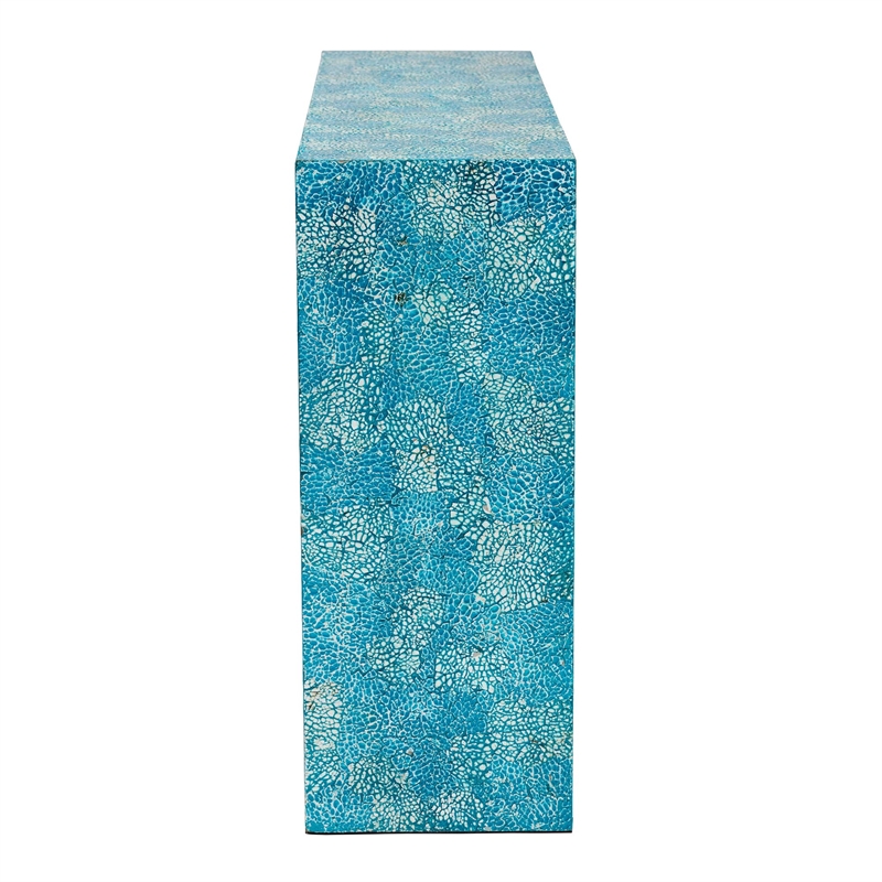 Pemberly Row Contemporary Mother of Pearl & Wood Console Table in Blue