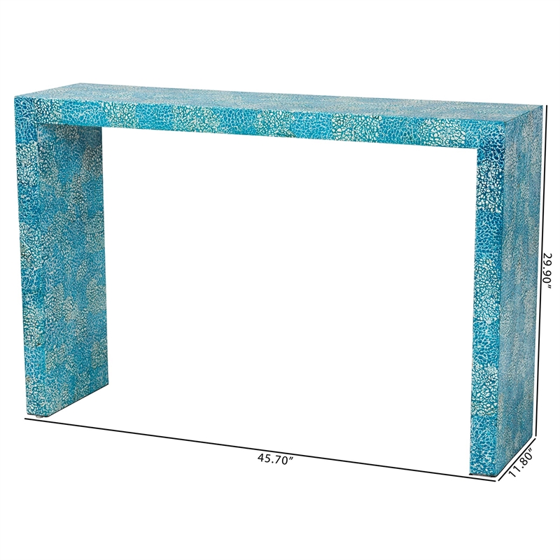 Pemberly Row Contemporary Mother of Pearl & Wood Console Table in Blue