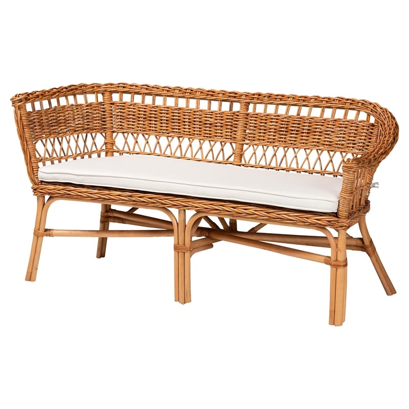 Pemberly Row Contemporary 3-Piece Wood & Rattan Dining Nook Set in Brown