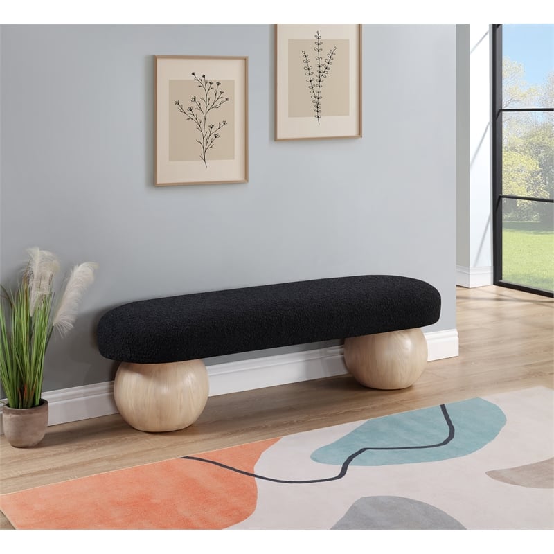 Pemberly Row Modern / Contemporary Rich Boucle Fabric Bowies Black Bench