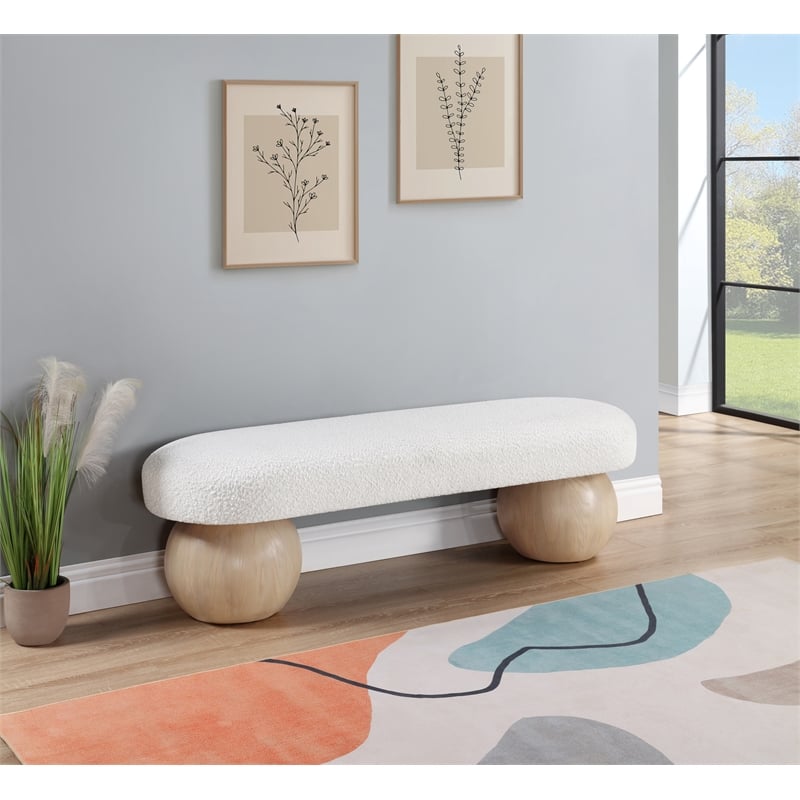 Pemberly Row Modern / Contemporary Rich Boucle Fabric Bowies Cream Bench