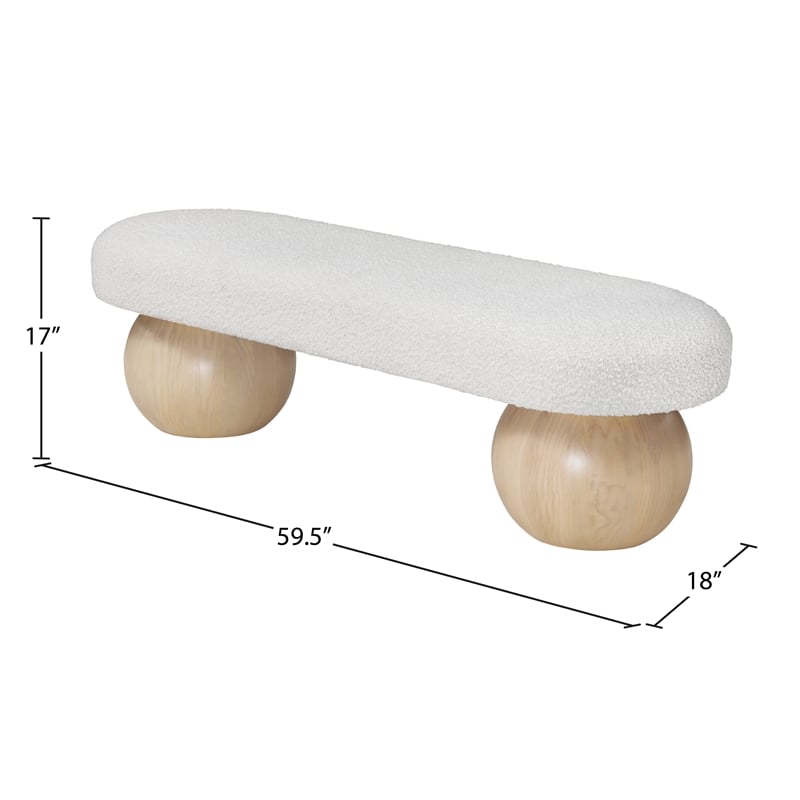 Pemberly Row Modern / Contemporary Rich Boucle Fabric Bowies Cream Bench