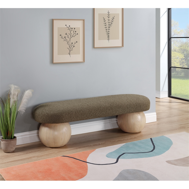 Pemberly Row Modern / Contemporary Rich Boucle Fabric Bowies Olive Bench