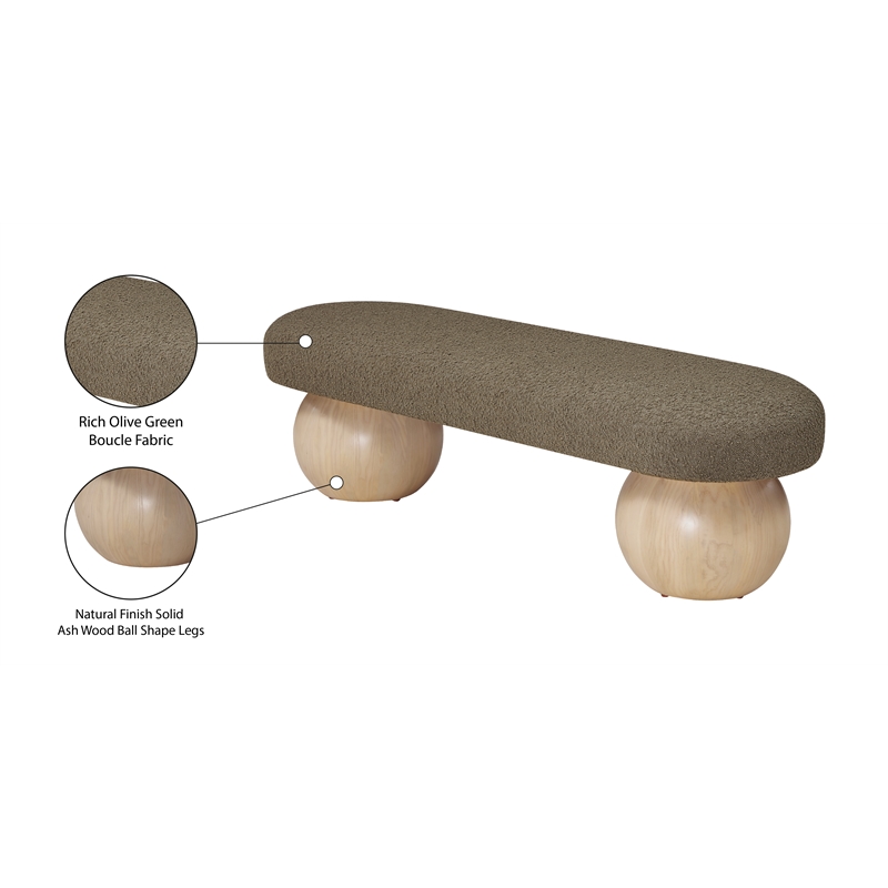 Pemberly Row Modern / Contemporary Rich Boucle Fabric Bowies Olive Bench