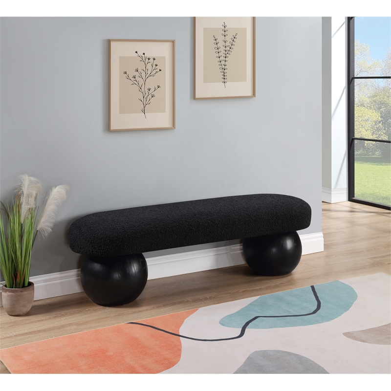 Pemberly Row Modern / Contemporary Rich Boucle Fabric Bowies Black Bench