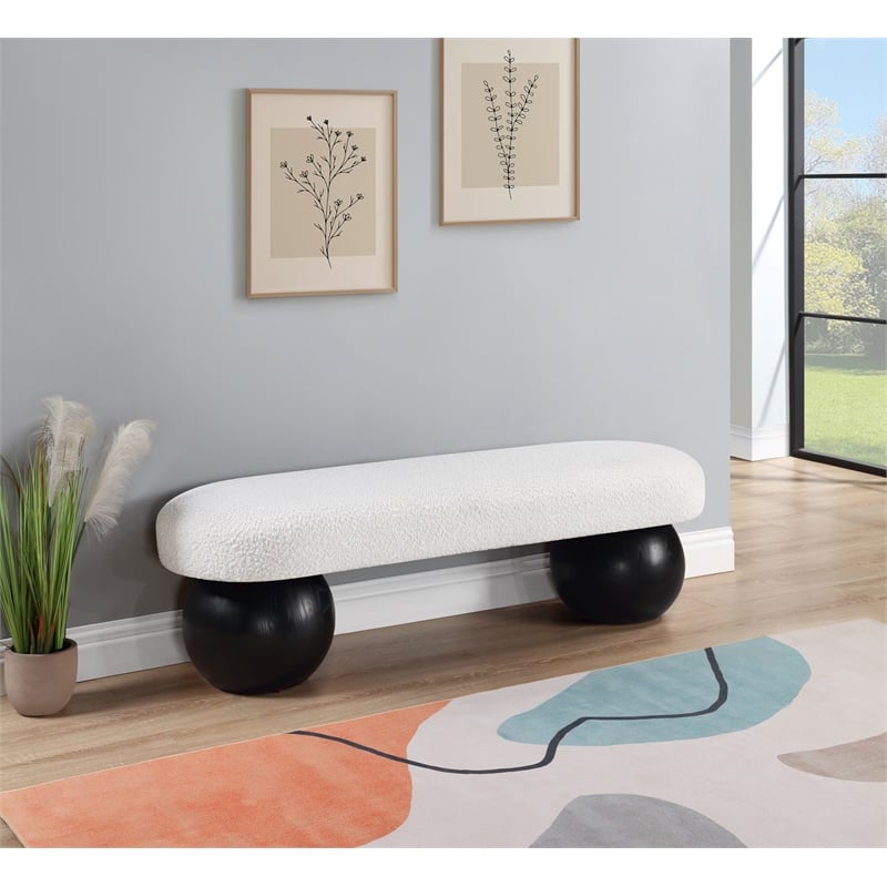 Pemberly Row Modern / Contemporary Rich Boucle Fabric Bowies Cream Bench