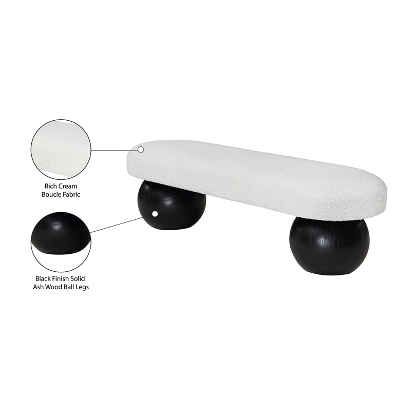 Pemberly Row Modern / Contemporary Rich Boucle Fabric Bowies Cream Bench