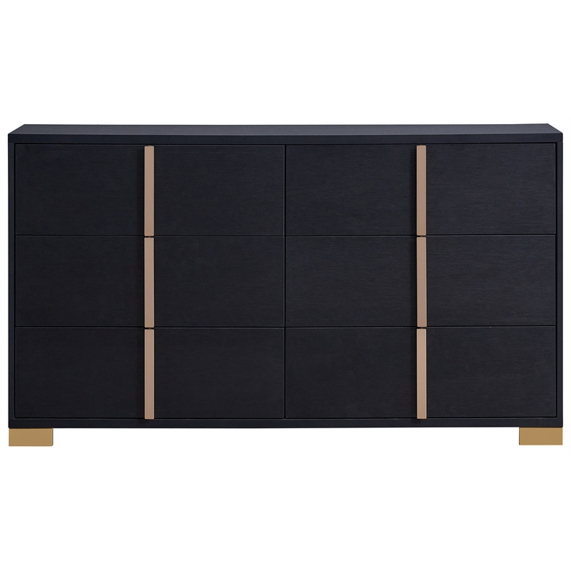 Pemberly Row 5-piece Contemporary Wood Queen Bedroom Set Black and Gold