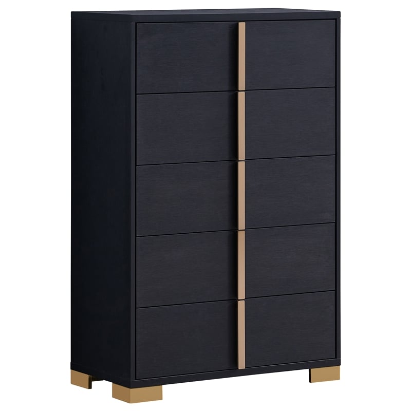 Pemberly Row 5-piece Contemporary Wood Eastern King Bedroom Set Black and Gold