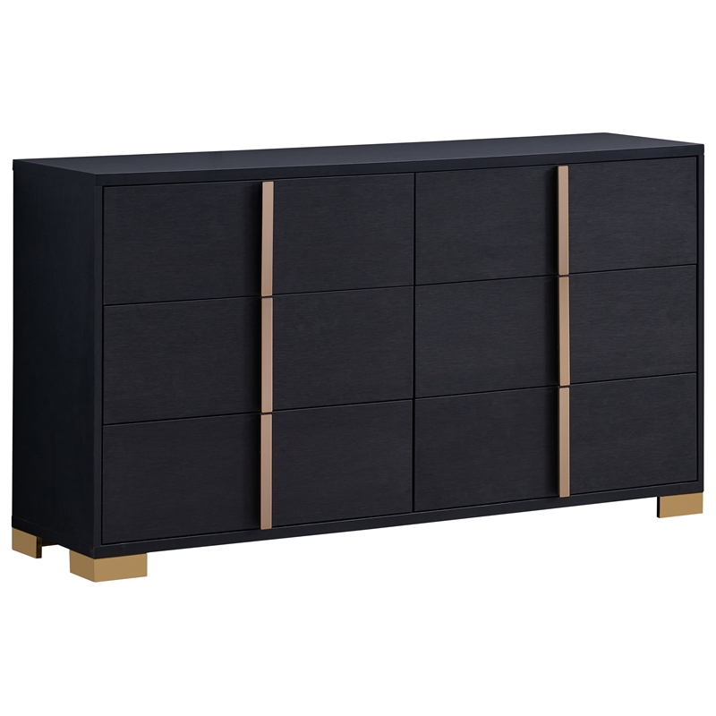 Pemberly Row 4-piece Contemporary Wood Full Bedroom Set Black and Gold