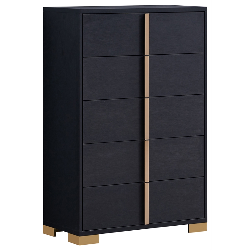 Pemberly Row 5-piece Contemporary Wood Full Bedroom Set Black and Gold