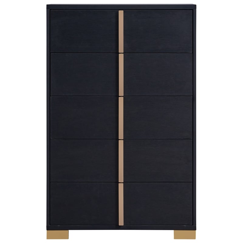 Pemberly Row 5-piece Contemporary Wood Twin Bedroom Set Black and Gold