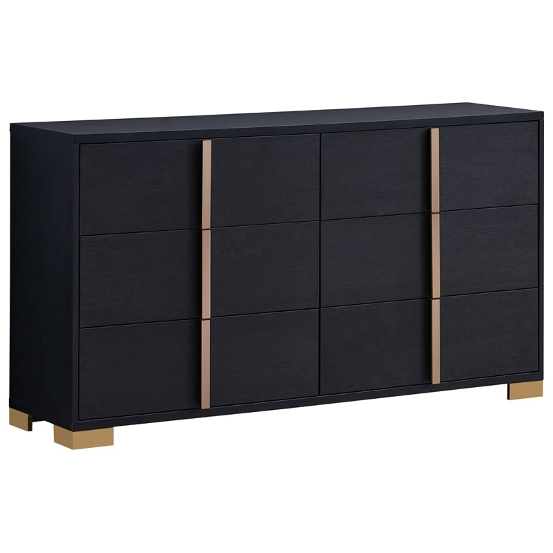 Pemberly Row 5-piece Contemporary Wood Twin Bedroom Set Black and Gold