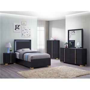 Pemberly Row 5-piece Contemporary Wood Twin Bedroom Set Black and Gold