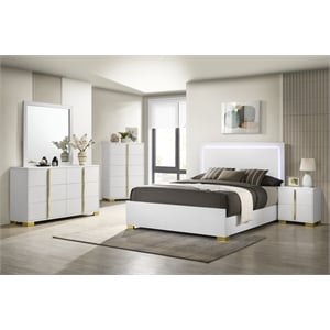 Pemberly Row 4-piece Contemporary Wood Eastern King Bedroom Set White and Gold