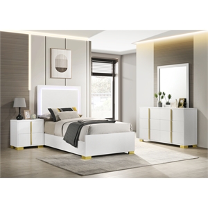 Pemberly Row 4-piece Contemporary Wood Twin Bedroom Set White and Gold