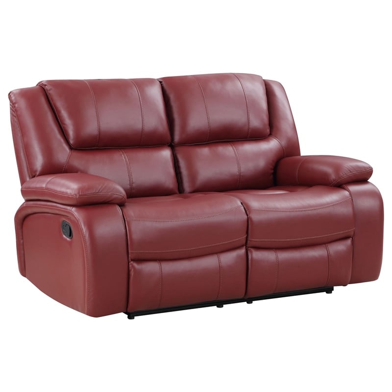 Pemberly Row Transitional Faux Leather Upholstered Motion Loveseat Red