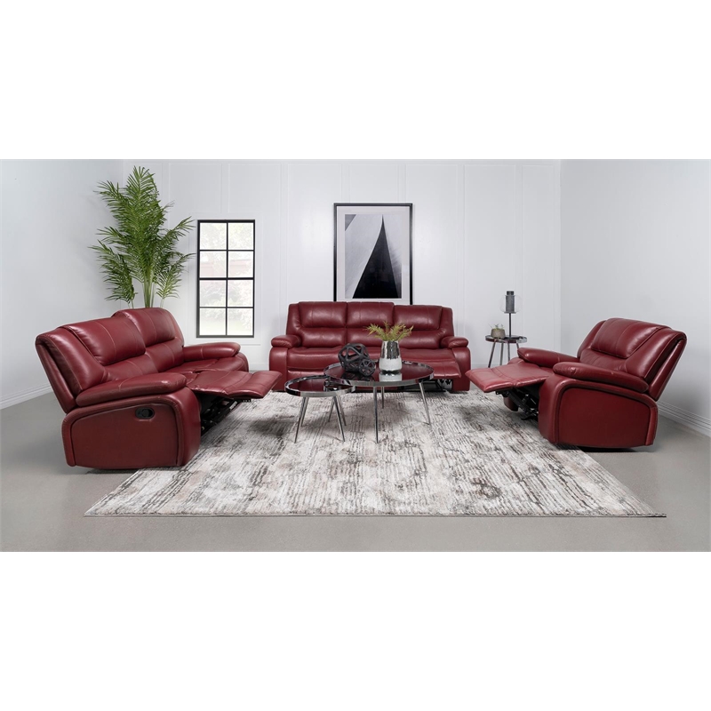 Pemberly Row Transitional Faux Leather Upholstered Motion Loveseat Red
