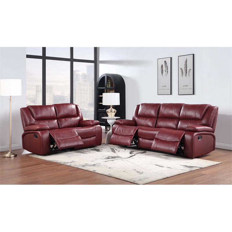 Pemberly Row 2-piece Transitional Fabric Upholstered Sofa Set in Red