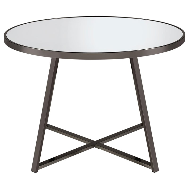 Pemberly Row Contemporary Metal Round Dining Table Black Nickel and Mirror