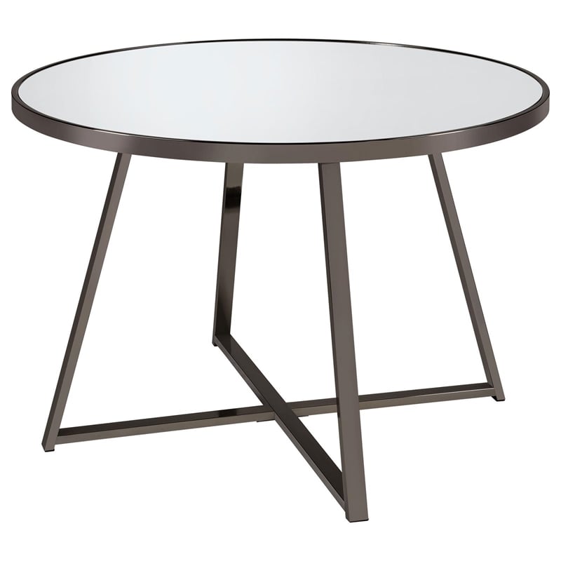 Pemberly Row Contemporary Metal Round Dining Table Black Nickel and Mirror