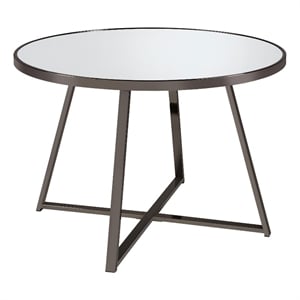 Pemberly Row Contemporary Metal Round Dining Table Black Nickel and Mirror