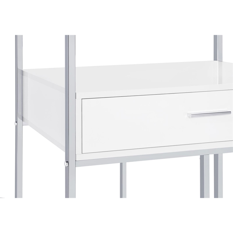 Pemberly Row 1-drawer Contemporary Metal Bar Cabinet w/ Shelving White & Chrome