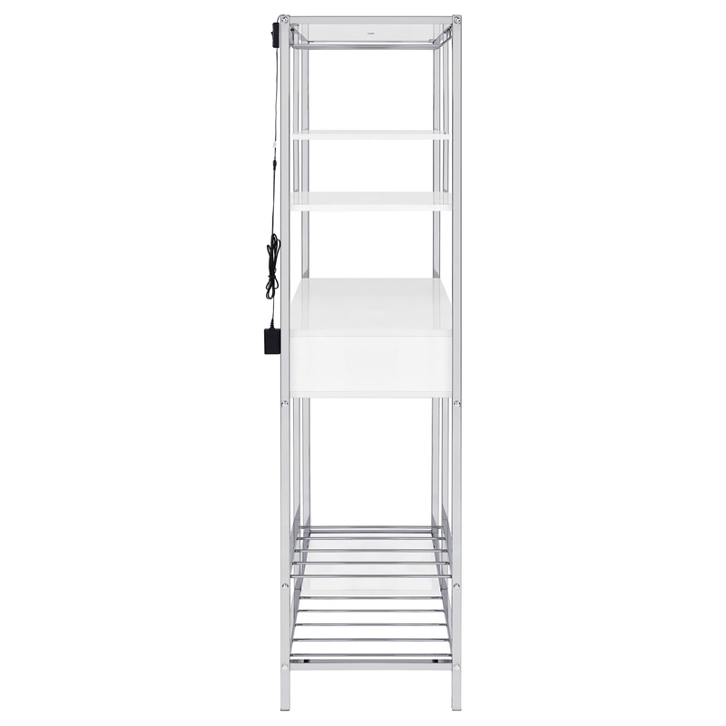 Pemberly Row 1-drawer Contemporary Metal Bar Cabinet w/ Shelving White & Chrome