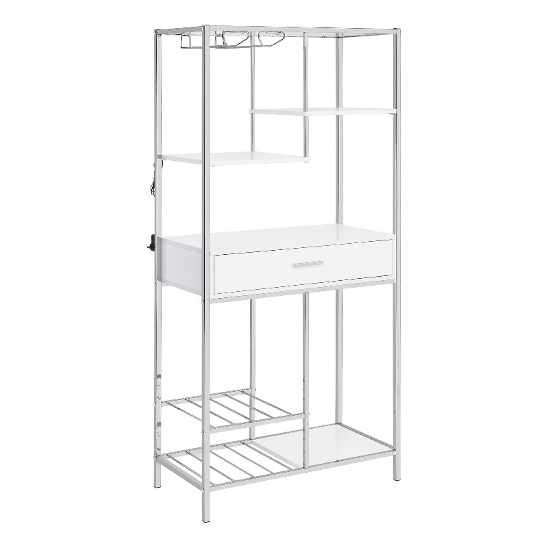 Pemberly Row 1-drawer Contemporary Metal Bar Cabinet w/ Shelving White & Chrome
